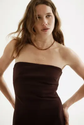 Robe bandeau bi-matière - Marron foncé — photo 2