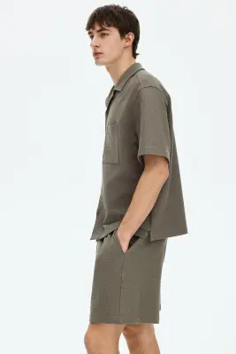Short gaufré Relaxed Fit - Vert kaki — photo 3