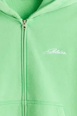 Veste boxy Loose Fit avec capuche et zip - Vert vif/Golden — photo 4