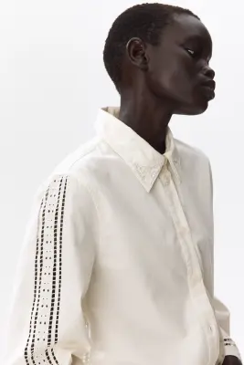 Veste en coton avec broderie anglaise - Crème — photo 2