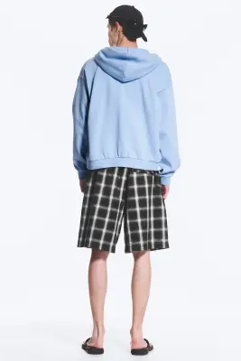 Sweat à capuche zippé ample - Bleu clair délavé — photo 4