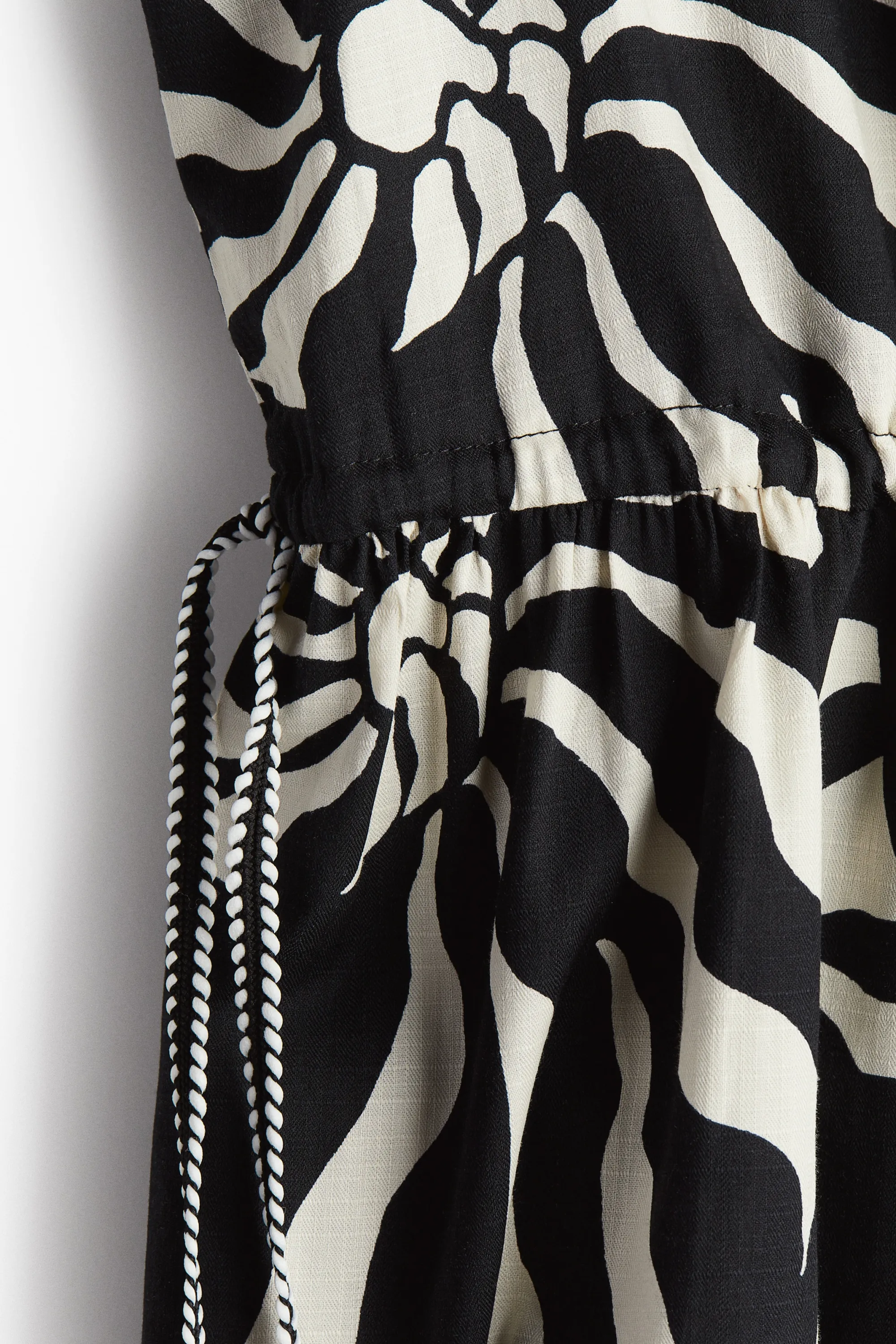Robe en coton avec cordon de serrage - Noir/motif