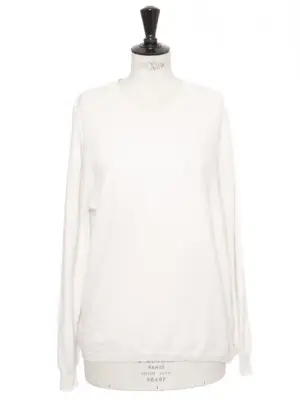 Pull col rond en cachemire et laine blanc Prix boutique 250€ Taille L — photo 1