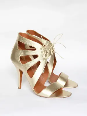 Sandales découpées à talons en cuir doré NEUVES Px boutique 600€ Taille 38 — photo 3