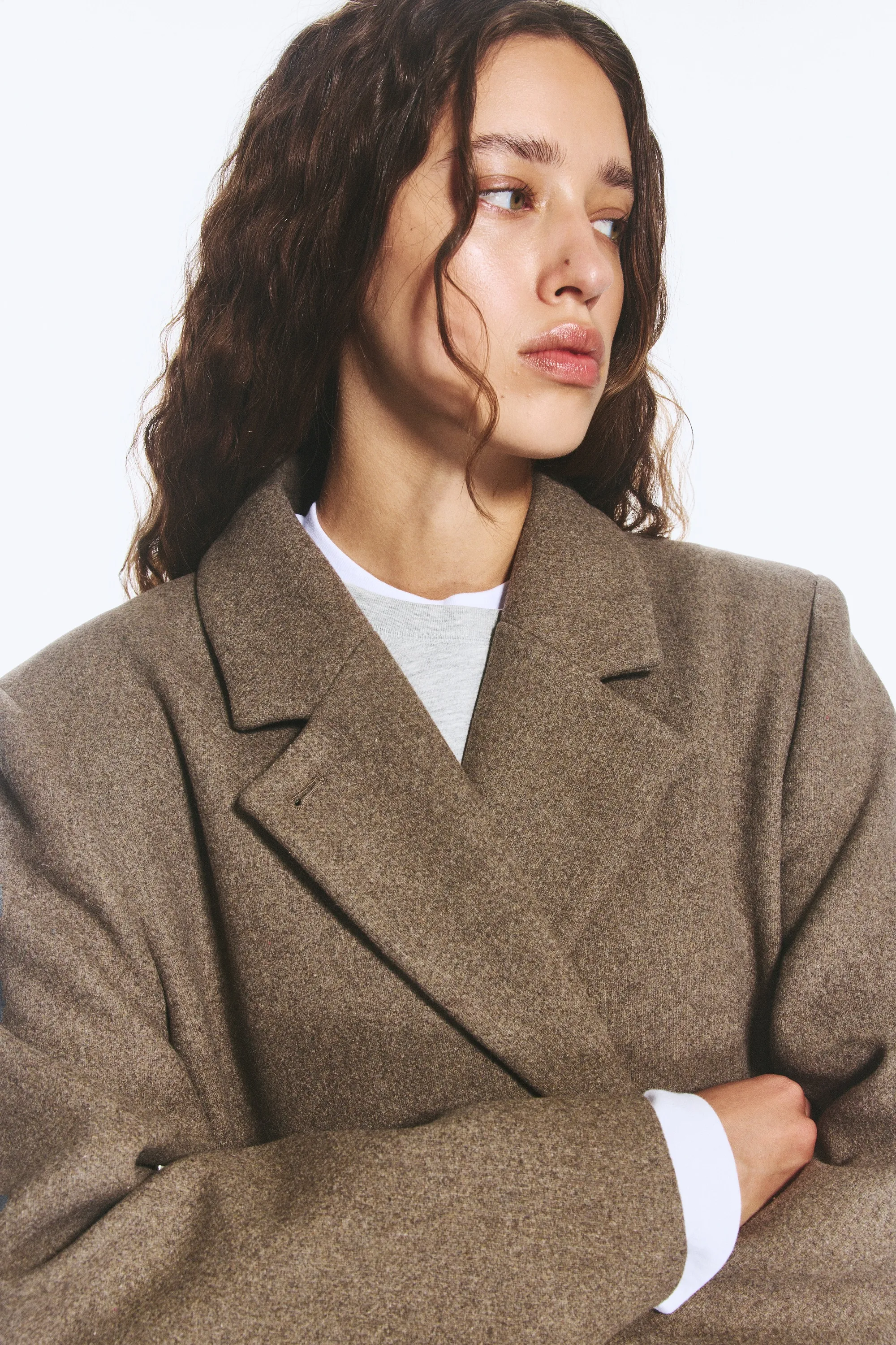 LOGAN MANTEAU CROISÉ EN LAINE MÉLANGÉE - Marron chiné
