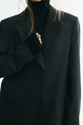 Blazer long à épaulettes - Gris foncé/rayures tennis — photo 2