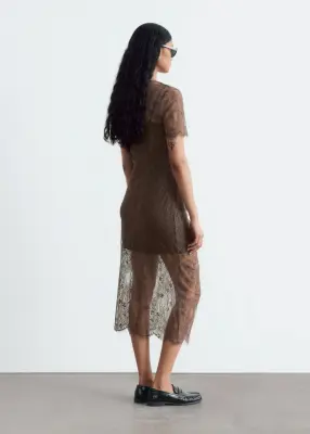 Robe en dentelle festonnée - Marron foncé — photo 5