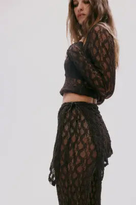Pantalon en dentelle avec jupe superposée - Marron foncé — photo 2