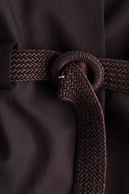 Blazer sans revers avec ceinture - Marron foncé — photo 5