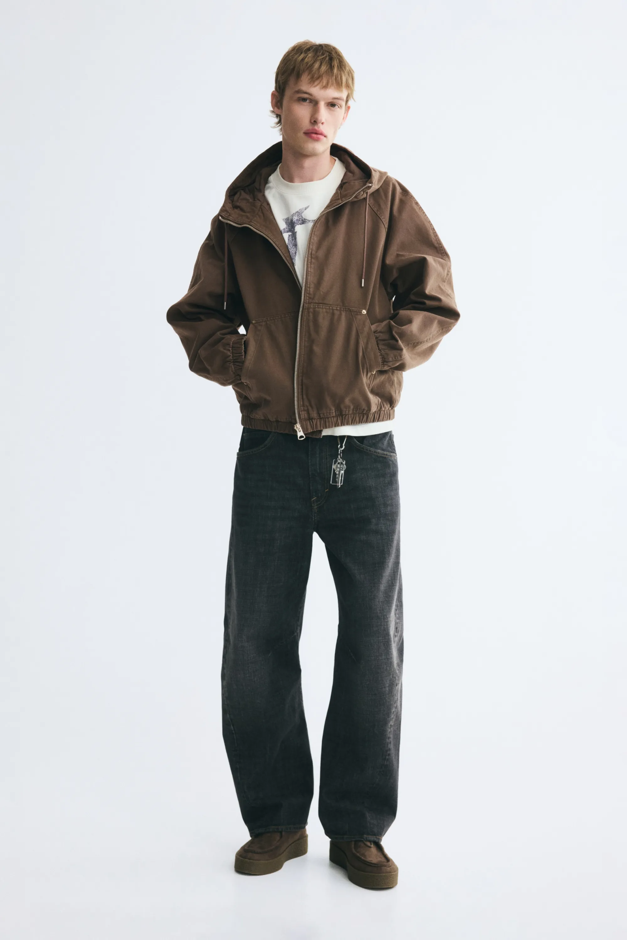 Veste workwear à capuche en coton - Marron délavé