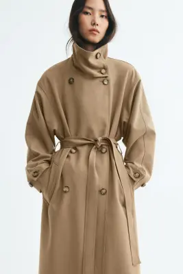 Trench-coat oversize en twill - Beige — photo 2