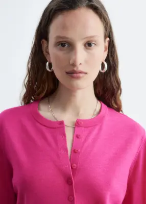 Cardigan en laine à maille unie - Rose vif — photo 2