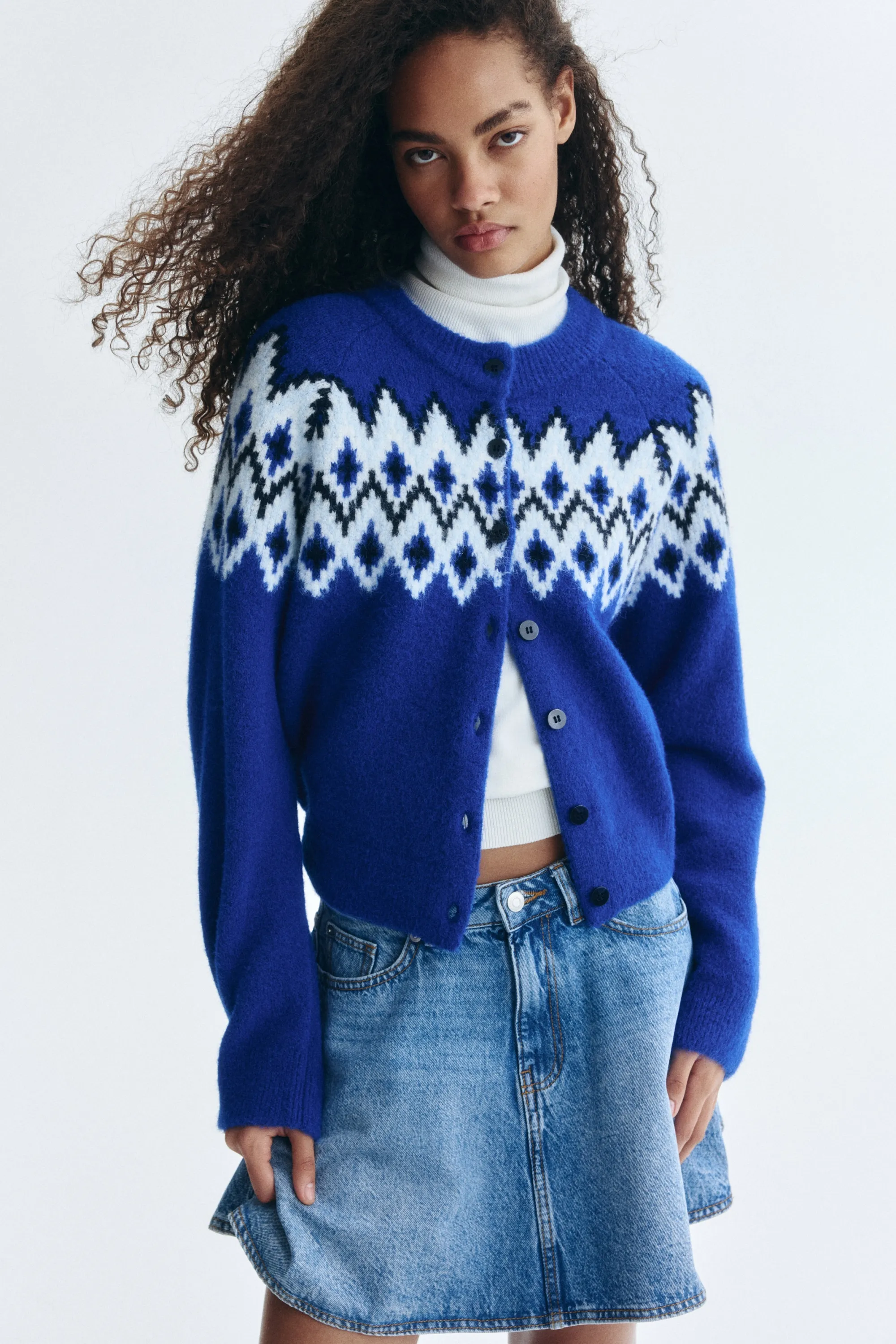 Gilet en maille jacquard - Bleu vif/motif