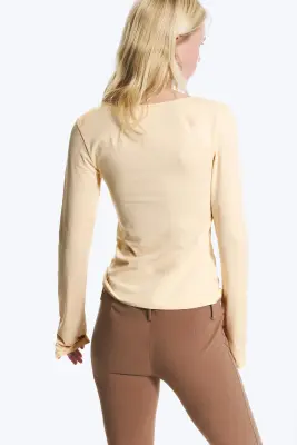 Top slim en jersey à col en V - Beige cendré clair — photo 3