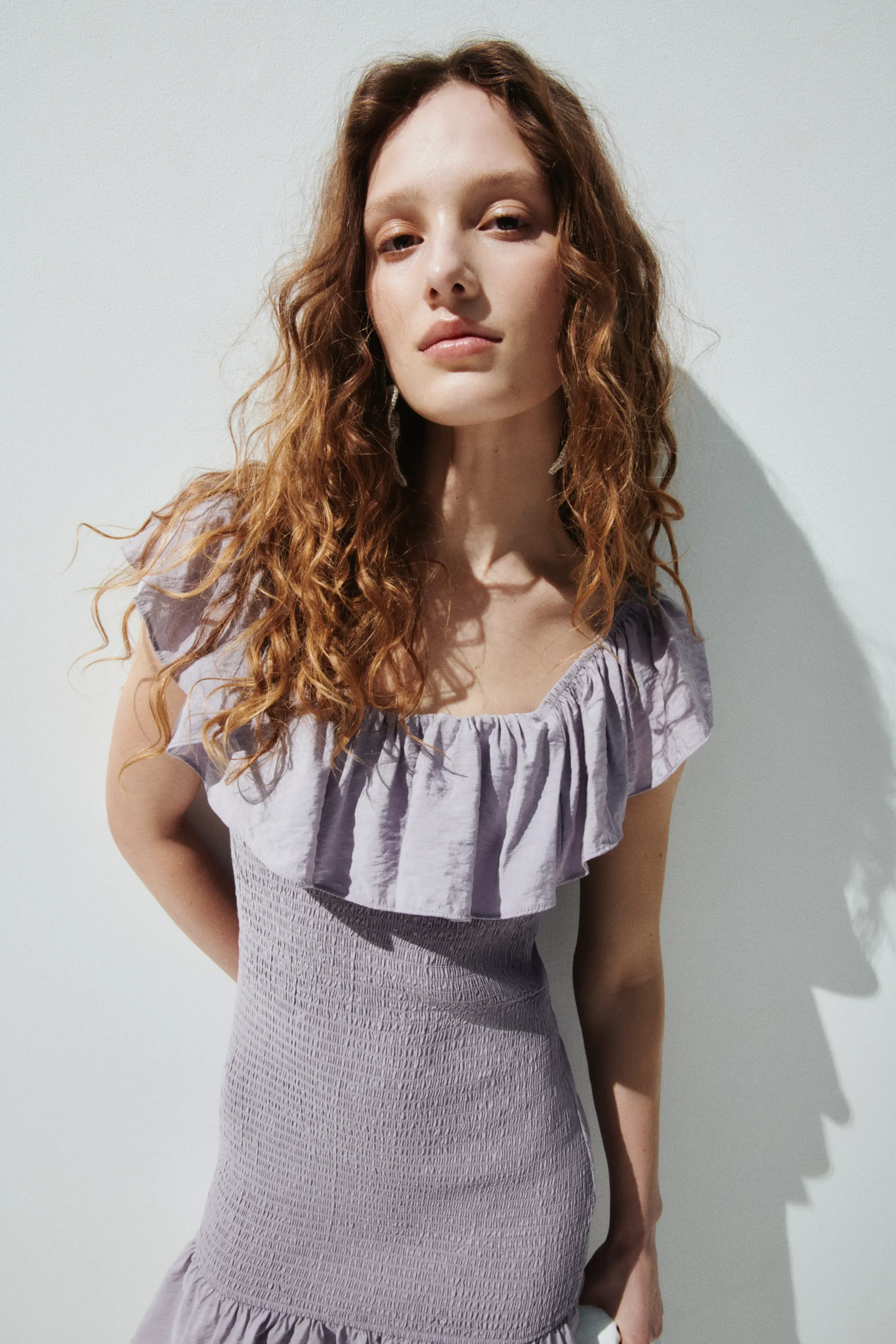 Robe épaules nues volantée - Violet clair