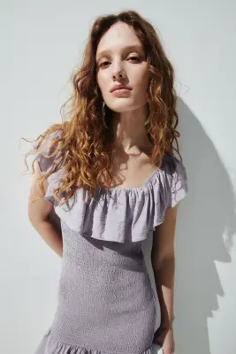 Robe épaules nues volantée - Violet clair — photo 1