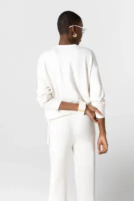 Sweat Crème Col Rond Manches Longues en Viscose / Elasthanne — photo 4