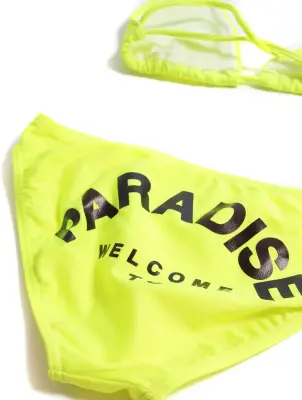 Maillot de bain deux pièces bikini jaune fluo WELCOME TO PARADISE Prix boutique 175€ Taille 34 — photo 3