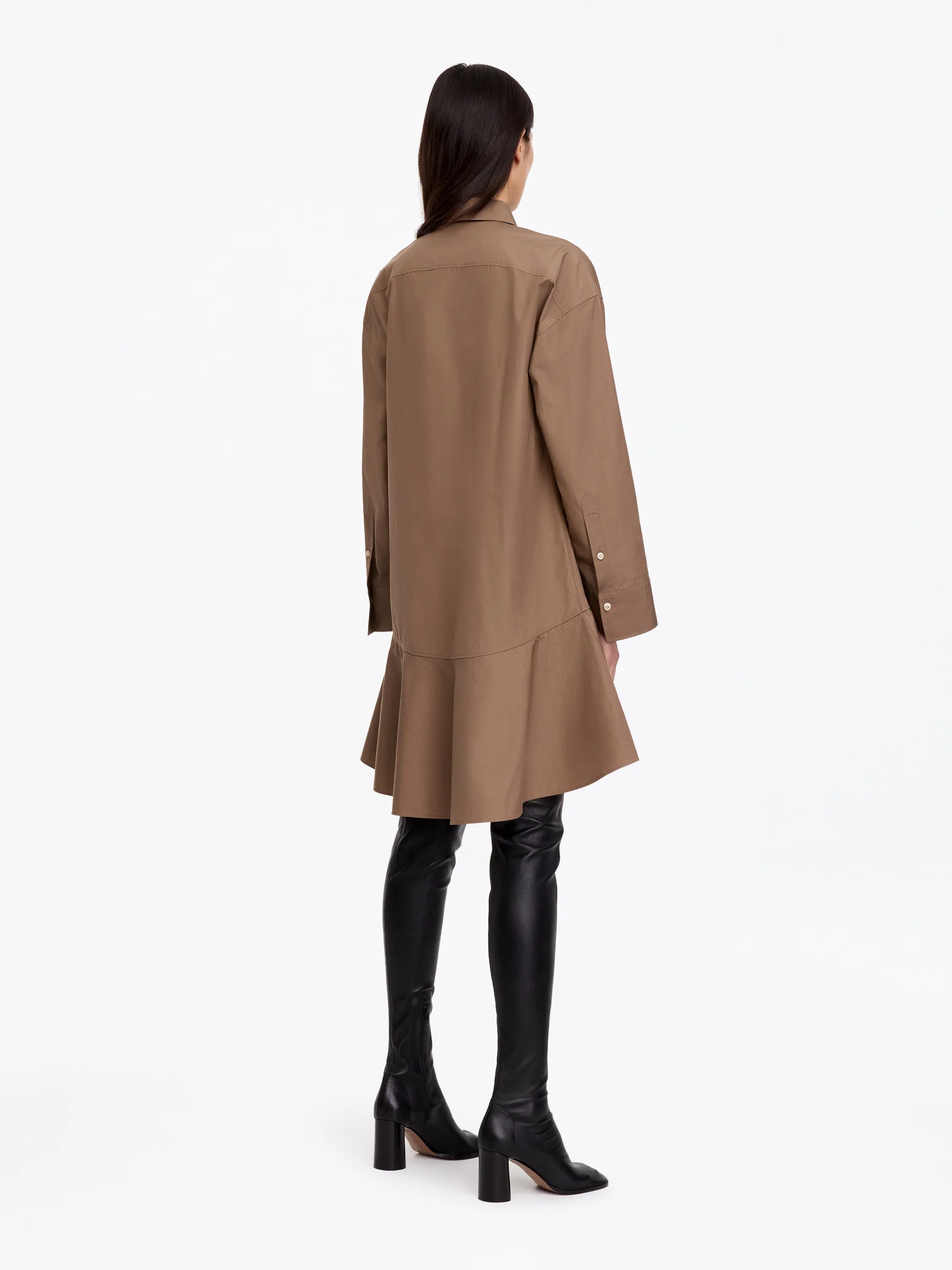 Robe-chemise péplum en coton - Taupe foncé