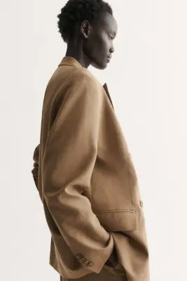 Blazer à fermeture croisée en lin mélangé - Beige — photo 2