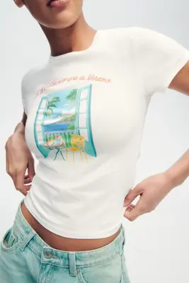 T-shirt ajusté en coton - Blanc/Caribe — photo 1