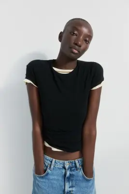 T-shirt ajusté en viscose - Noir — photo 3