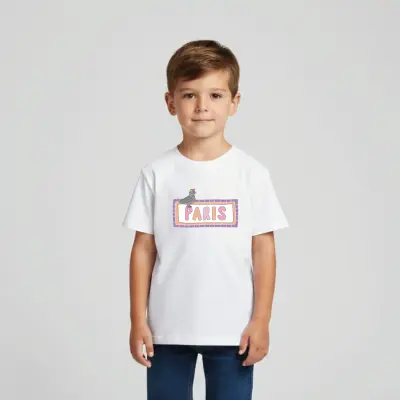 T-SHIRT ENFANT COTON BIO – PARIS - PIGEON - BLANC — photo 4