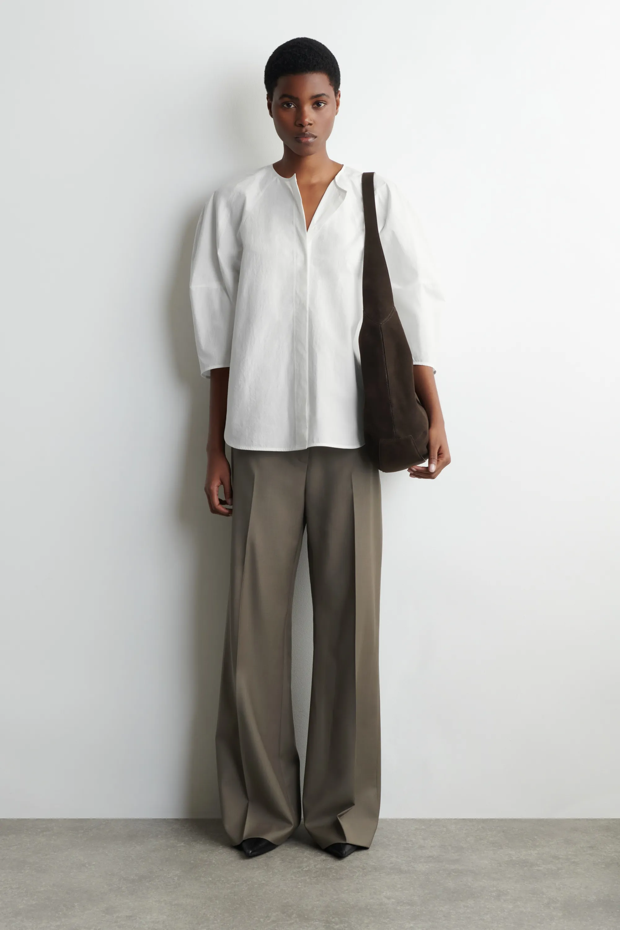 BLOUSE SCULPTURALE EN POPELINE DE COTON PIMA - BLANC