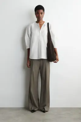 BLOUSE SCULPTURALE EN POPELINE DE COTON PIMA - BLANC — photo 1
