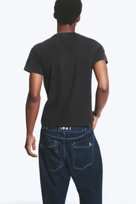 T-shirt en coton à manches courtes raccourci - Noir usé — photo 3