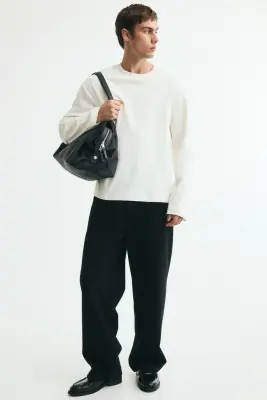 T-shirt à manches longues Relaxed Fit en interlock - Crème — photo 1