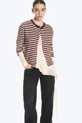 Cardigan rayé - Rose/Bordeaux rayé — photo 1