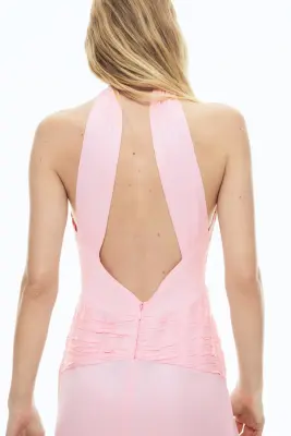 Robe en satin avec encolure bénitier - Rose clair — photo 2