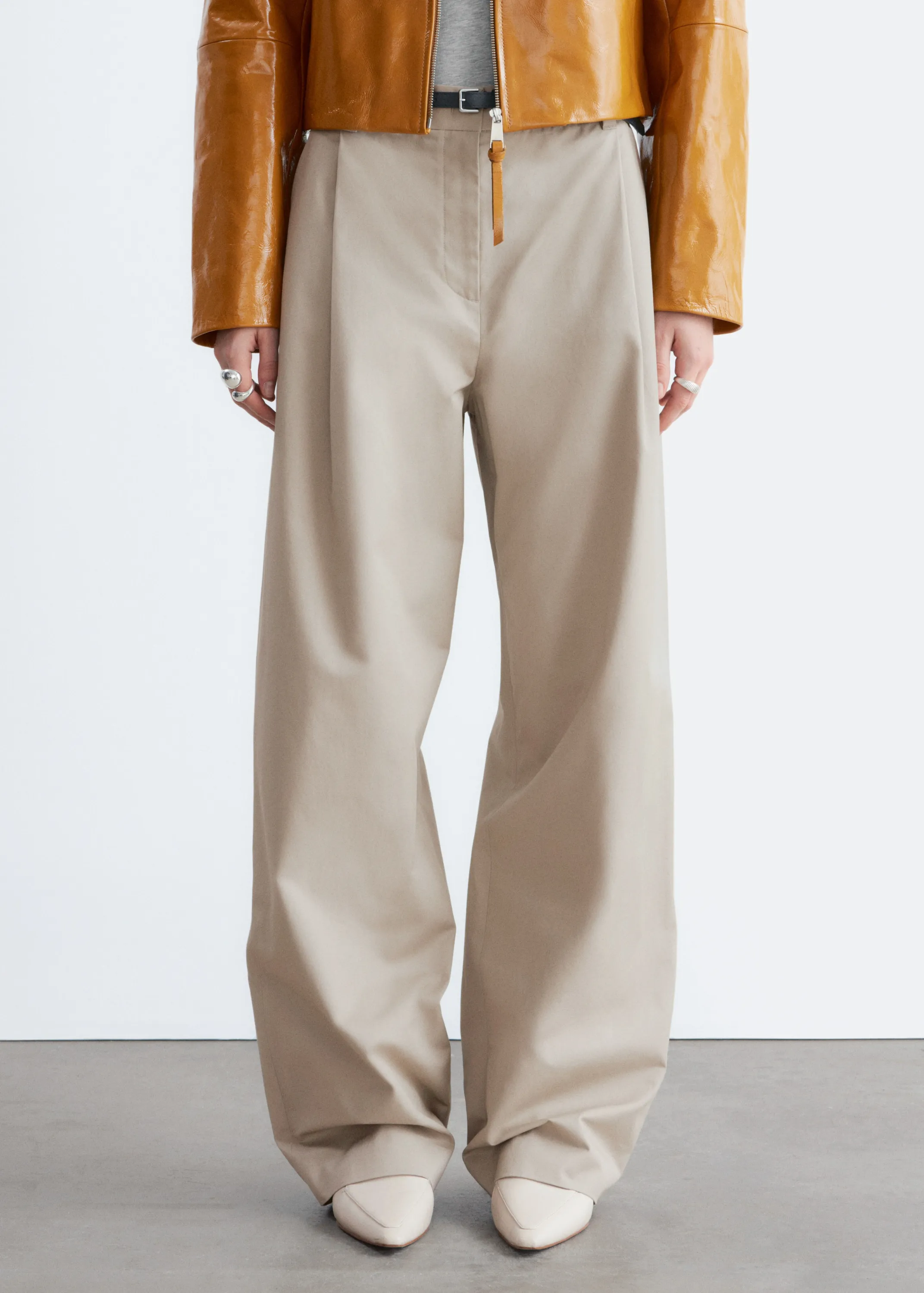 Pantalon plissé en coton - Beige
