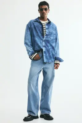 Chemise Relaxed Fit en denim délavé - Bleu denim délavé — photo 1