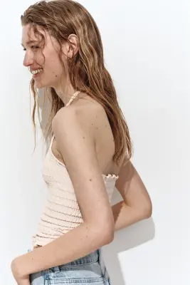 Smocked halterneck top - Rose clair — photo 2