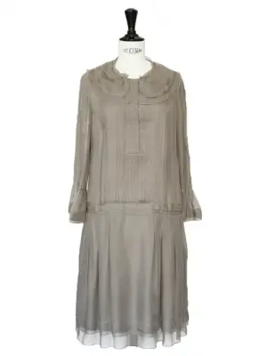 Robe en mousseline de soie plissée kaki clair NEUVE Px boutique 3212€ Taille 34 — photo 1