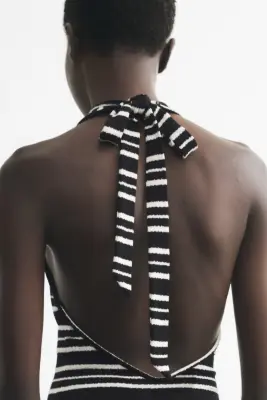 Robe dos nu en maille - Noir/rayé — photo 3