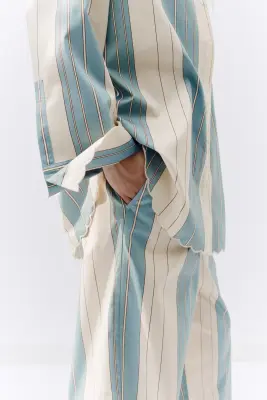 Chemise oversize en popeline - Bleu clair/rayé — photo 3