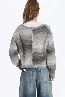 Pull en maille col V chiné - Gris chiné — photo 2
