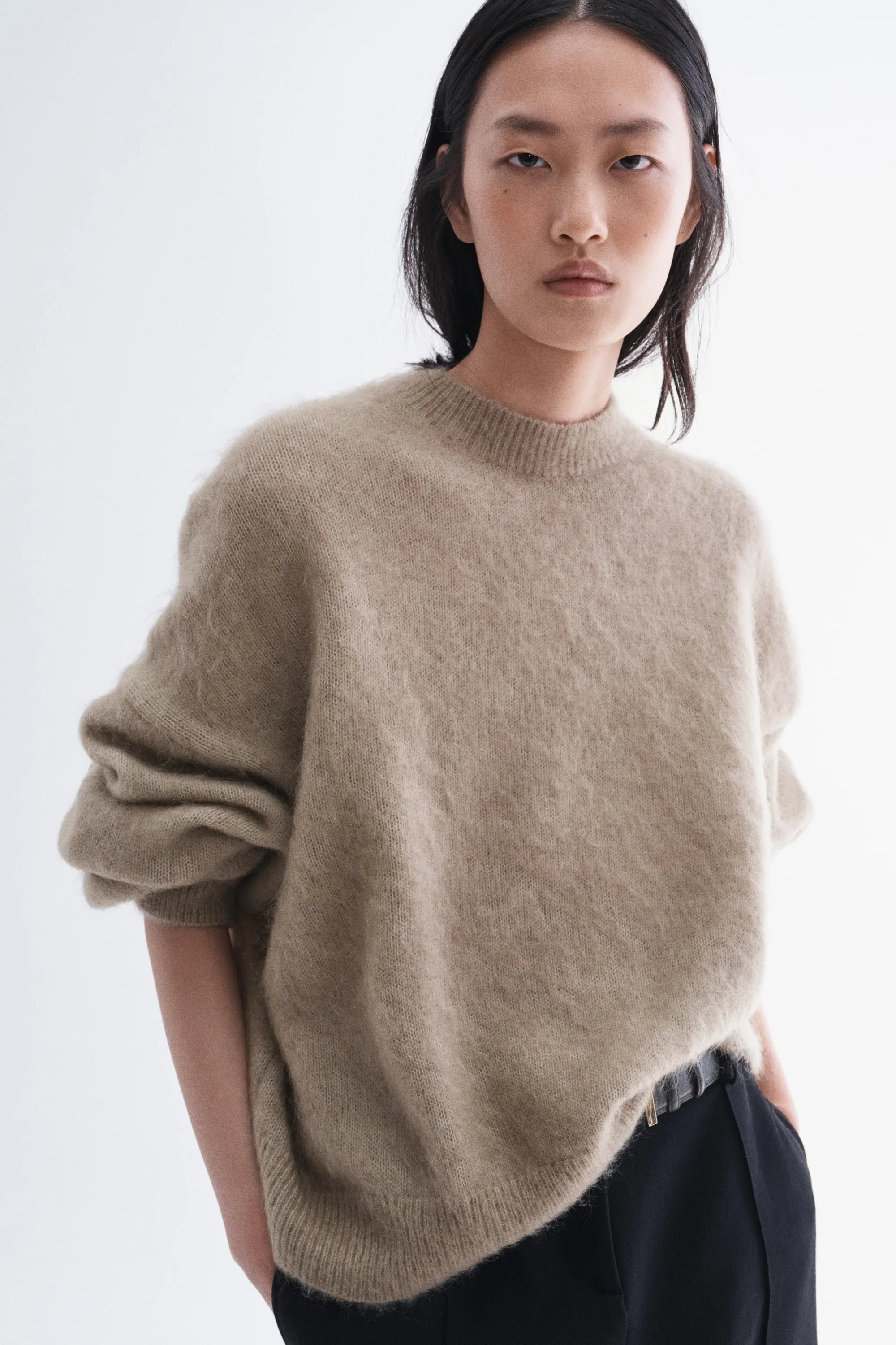 Pull brossé en mohair mélangé - Taupe ancien