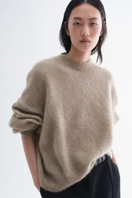 Pull brossé en mohair mélangé - Taupe ancien — photo 1