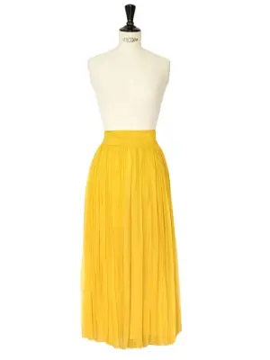 Jupe longue taille haute en mousseline de soie plissée jaune moutarde Prix boutique 2200€ Taille 36 — photo 2