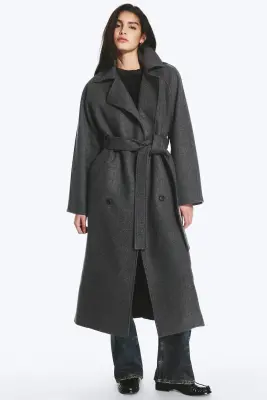 Manteau oversize croisé en laine mélangée Kia - Gris foncé chiné — photo 3