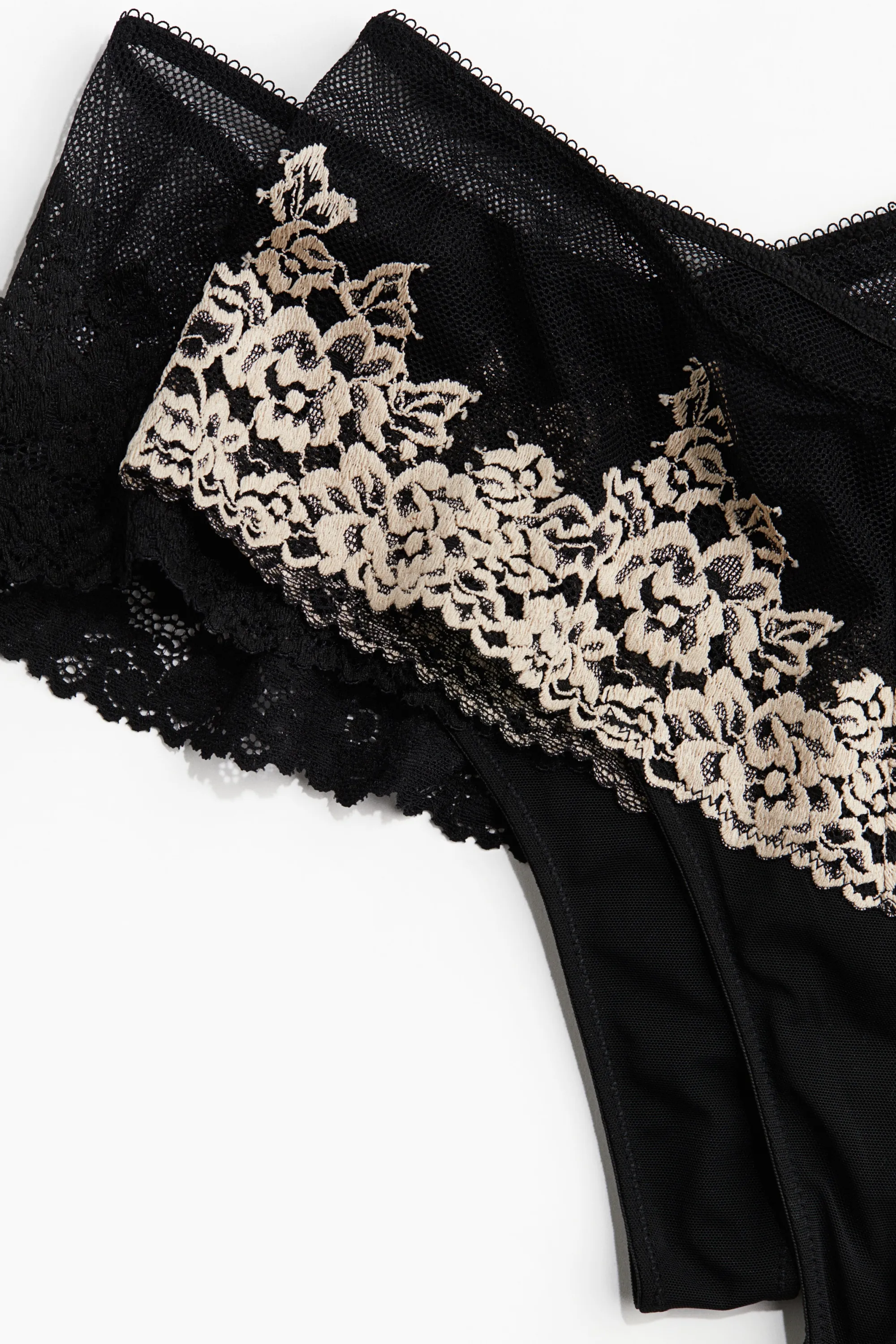 Lot de 2 strings Hipster en dentelle - Noir/crème