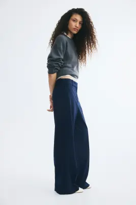 Pantalon chic à jambes larges - Bleu marine — photo 2