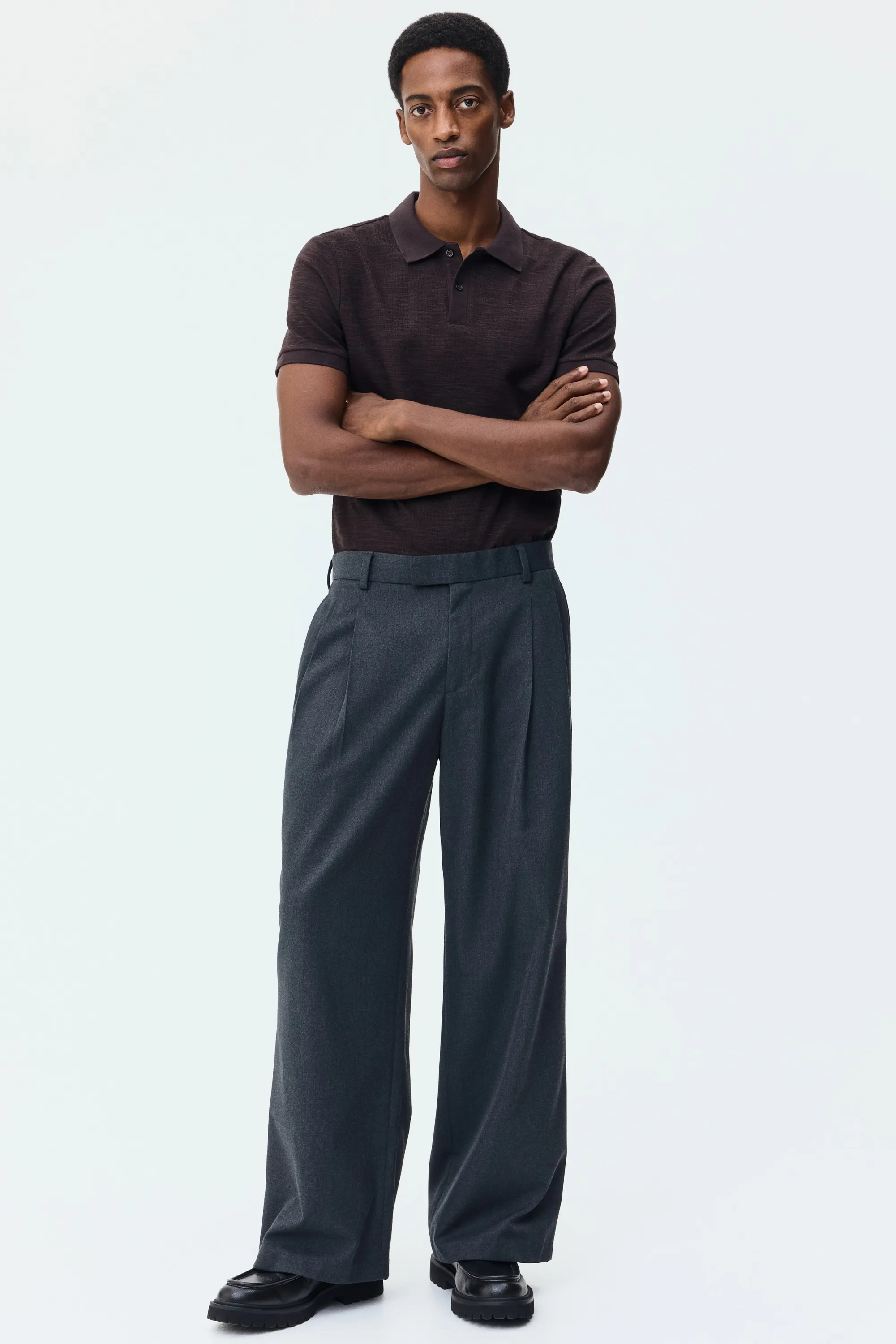 Polo Slim Fit en maille jacquard - Marron foncé