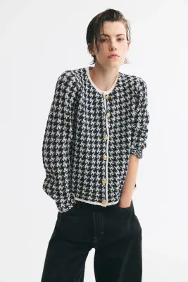 Gilet en maille jacquard - Navy blue/Dogtooth pattern — photo 3