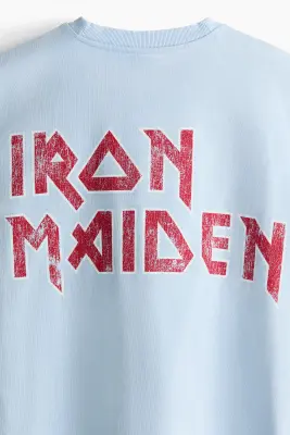 T-shirt imprimé Oversized Fit en coton - Bleu clair/Iron Maiden — photo 5