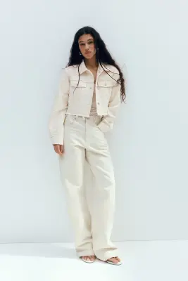 Veste courte en twill - Crème — photo 1